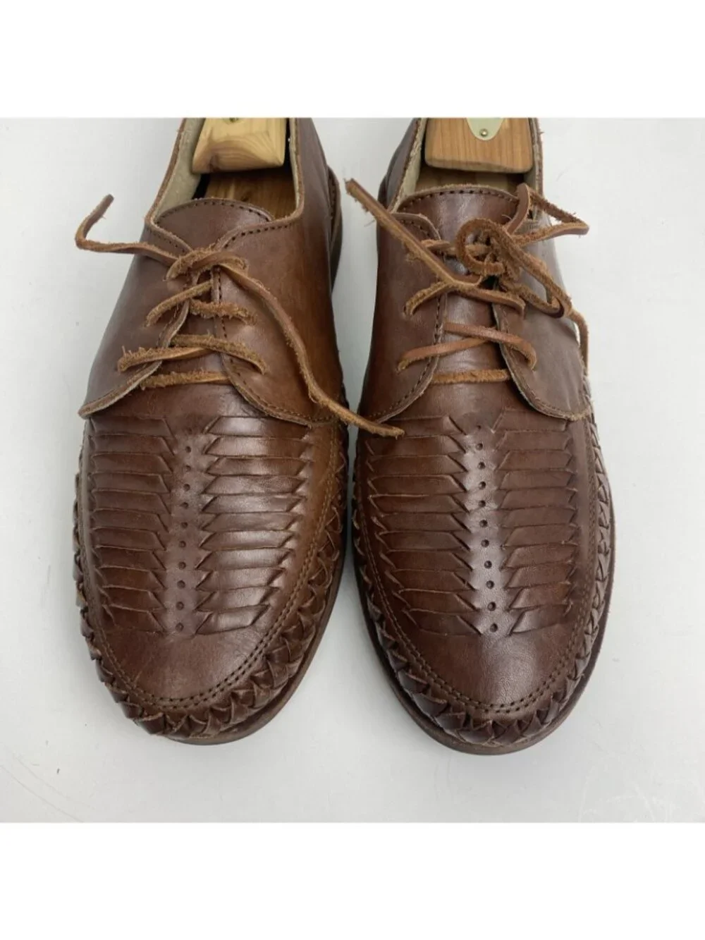 Chamula Brown Woven Leather Huarache Shoes – Size 26.5 (~US Men’s 8.5)